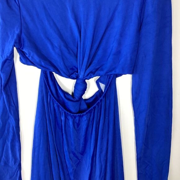 Farm Rio Blue Knotted Cut Out Maxi Dress Boho Tropical Vacation Resort Wear - Picture 9 of 17